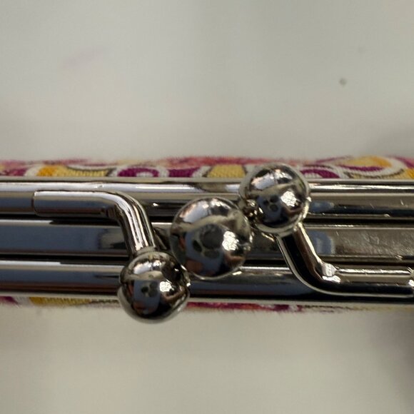 Vera Bradley Wallet Paisley Floral Fabric Snap Closure Yellow Pink Canvas - Picture 3 of 7